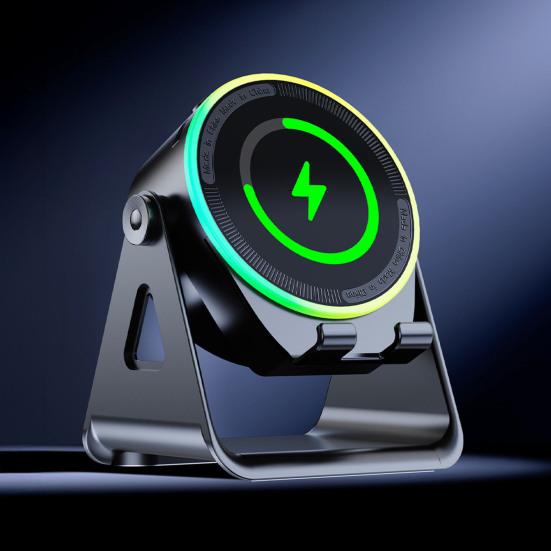 5-in-1 Sensor Bluetooth-compatible Speaker with Phone Holder Auto Play & 8 Color Lights Speaker Wireless Charging Adjustable Stand