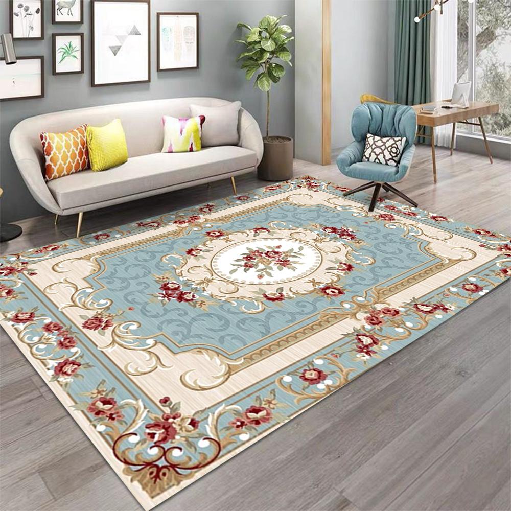 European Retro Floral Large Carpet for Living Room Luxury Decoration Rug Non-slip Bedroom Cloakroom Washable Soft Mat