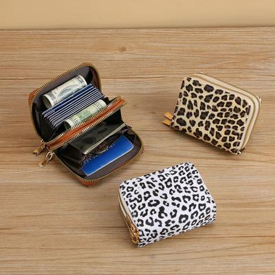 Cartera Corta Estampado Leopardo Mujer Monedero Bolsita para Monedas Doble Cremallera Tarjetero Portadocumentos Portatarjetas de Crédito Cartera Linda
