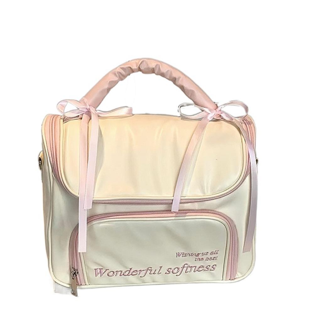PU Leather Women's Makeup Bag Ballet Style Bowknot Cosmetic Bag Large Capacity Toiletry Ba  Girls