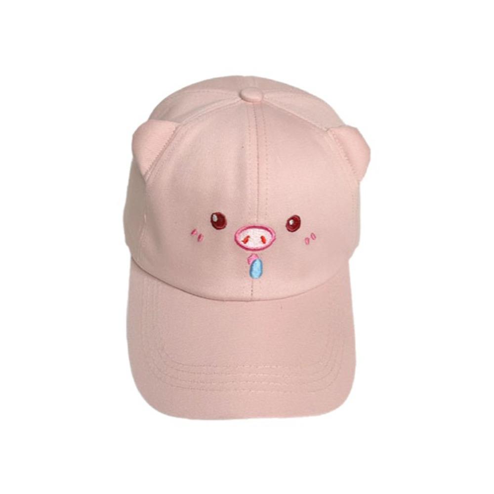 

Fashion Embroidery Sunshade Duckbill Caps Adjustable Pink Pig Sunshade Hat Cartoon Wide Brim Hat Outdoor Sports