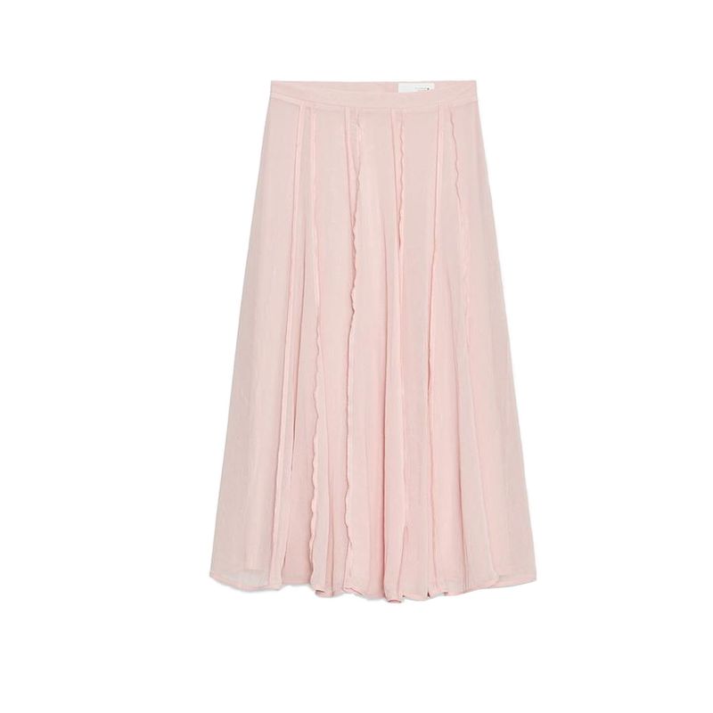 

Fall New Women s Clothing French Style Casual Style Translucent String Decoration High Waist Midi Skirt Skirt 1971155 Pale pink L