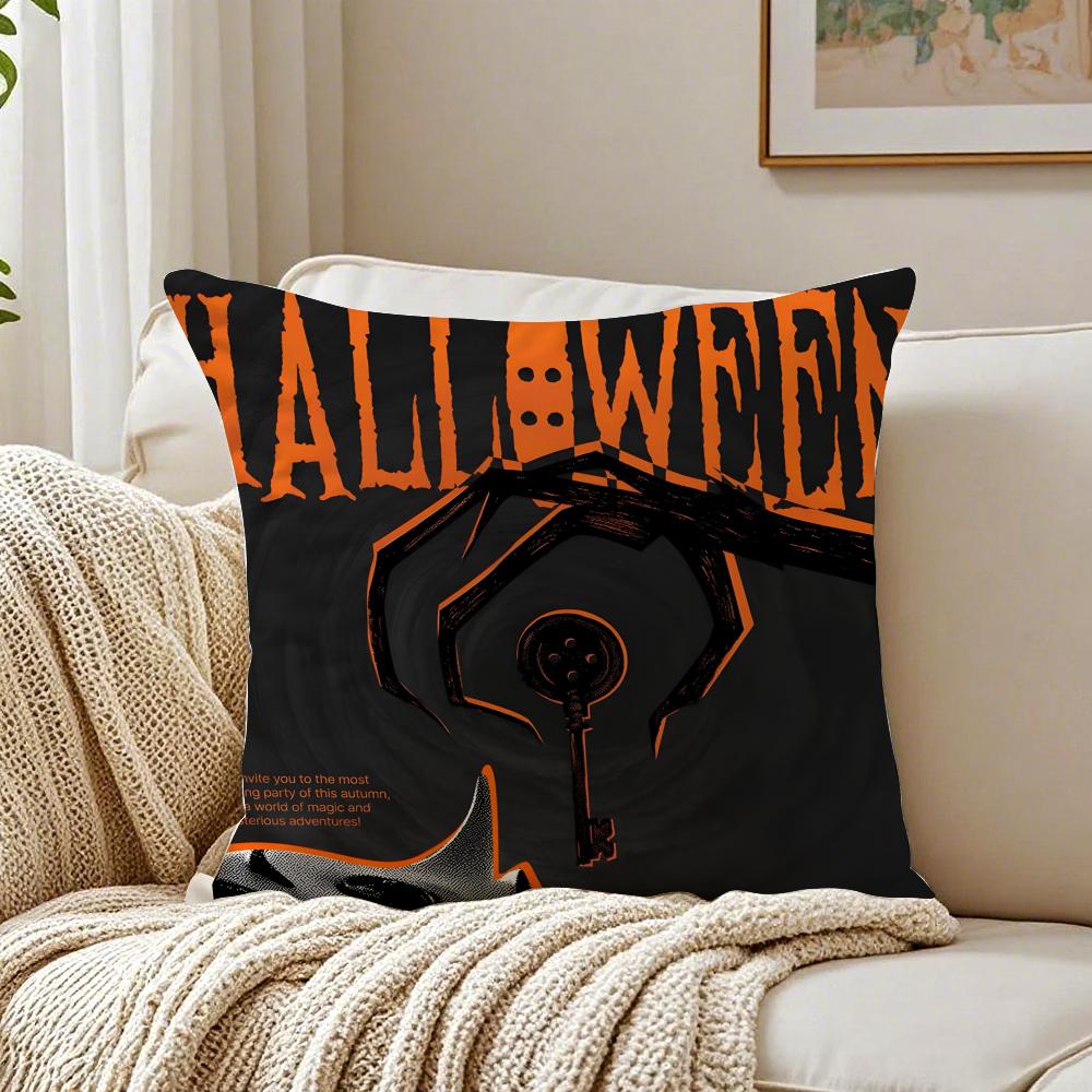 Halloween Witch Hat Skull Cushion Cover Linen Pillowcase Soft for Sofa Bed Home Room Decor