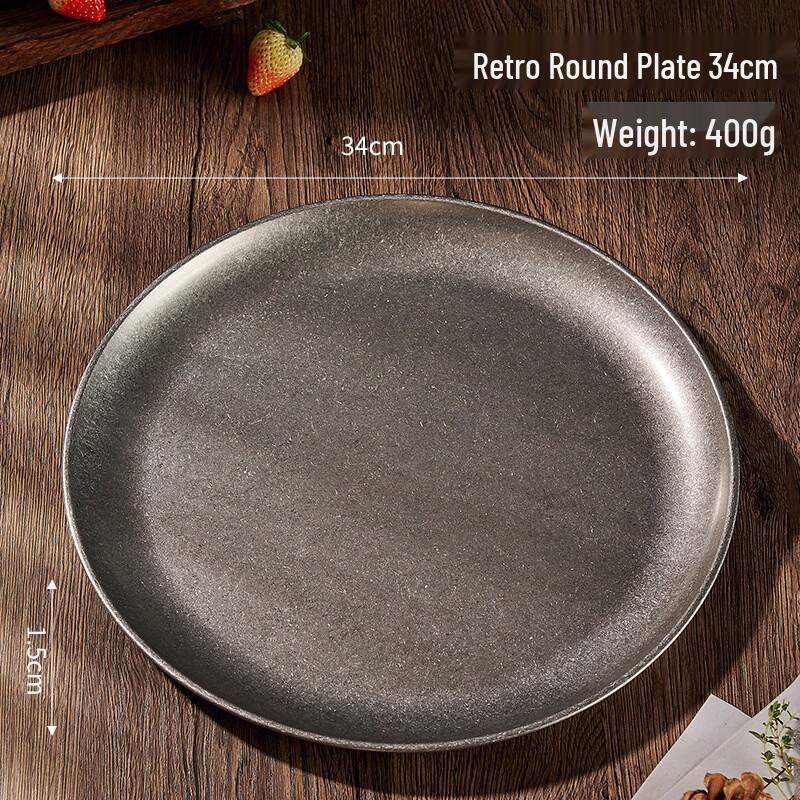 ZISIZ Retro Industrial Stainless Steel Round Deep Tray