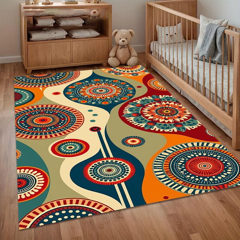 Multicolor Mandala Bohemian Area Rug for Living Room Bedroom Retro Hippie Home Decor Soft Non Slip Washable Floor Mat