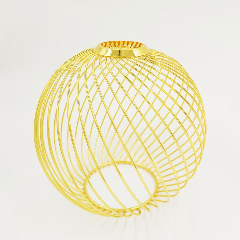 Industrial Style Spiral Pattern Iron Wire Lampshade - Spherical, Oval, and Cylindrical Designs with Button Pattern