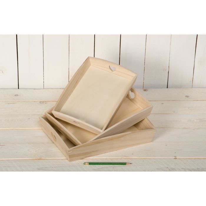 Set de plateaux en bois - ARTEMIO - 3 Plateaux - Coeurs ajourés - Personnalisables - Mixte