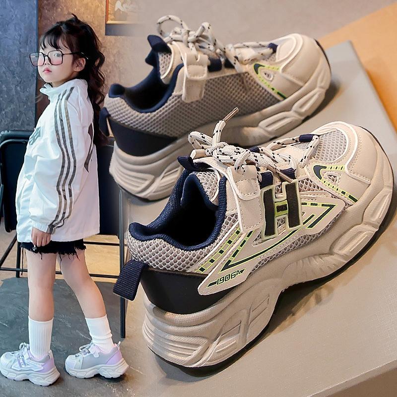 Children's double mesh breathable dad shoes sneakers 2025 spring and autumn boys and girls non-slip running shoes wear-resistant children