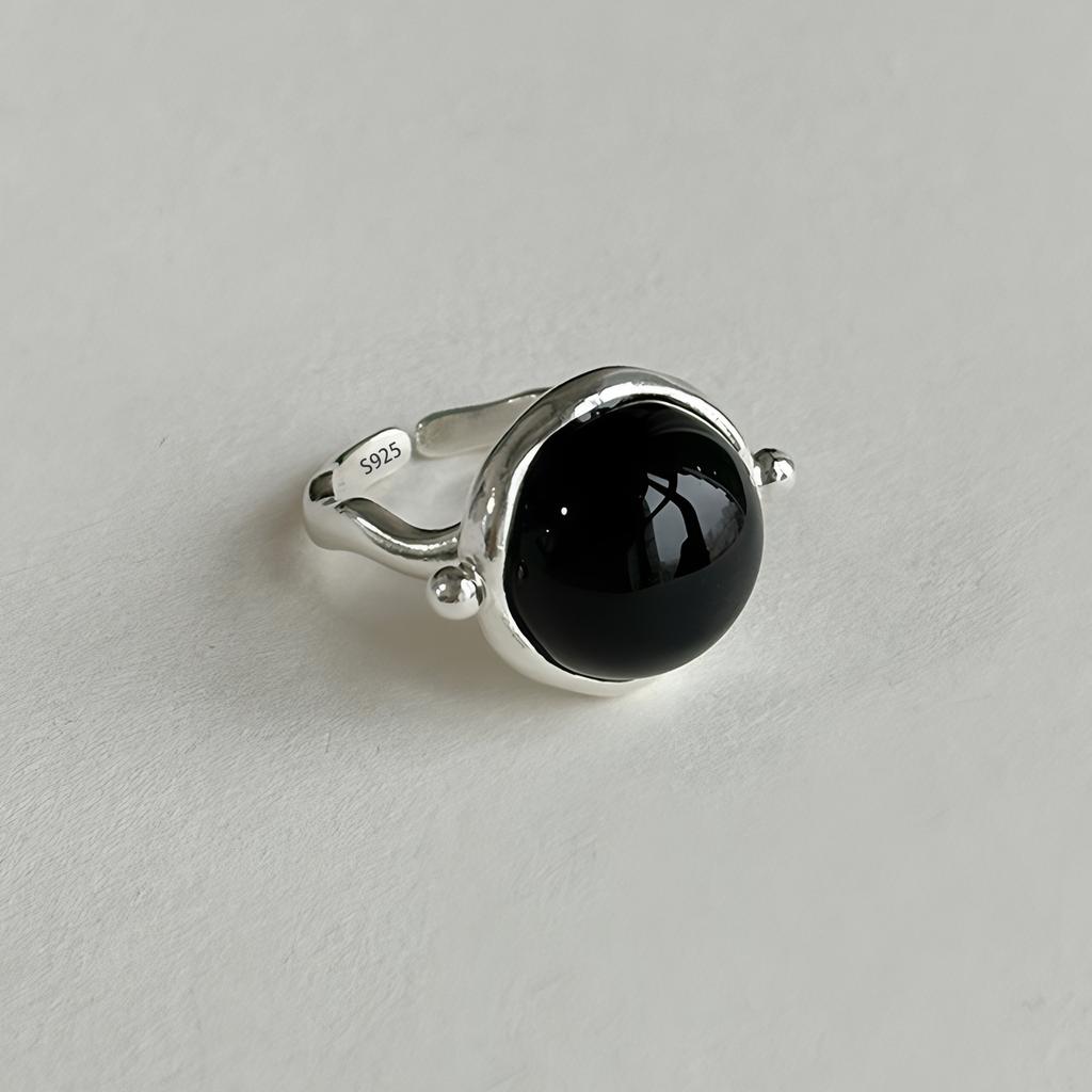 PANJBJ 925 Silver Geometry Crystal Ring For Women Ellipse Exaggerated Punk Water Drop Open Jewelry Gift