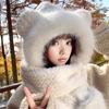 Cute Bear Hat Gloves Three In One Scarf Plush Hat for Women In Winter Riding Easy Outdoor High End Warm Hat