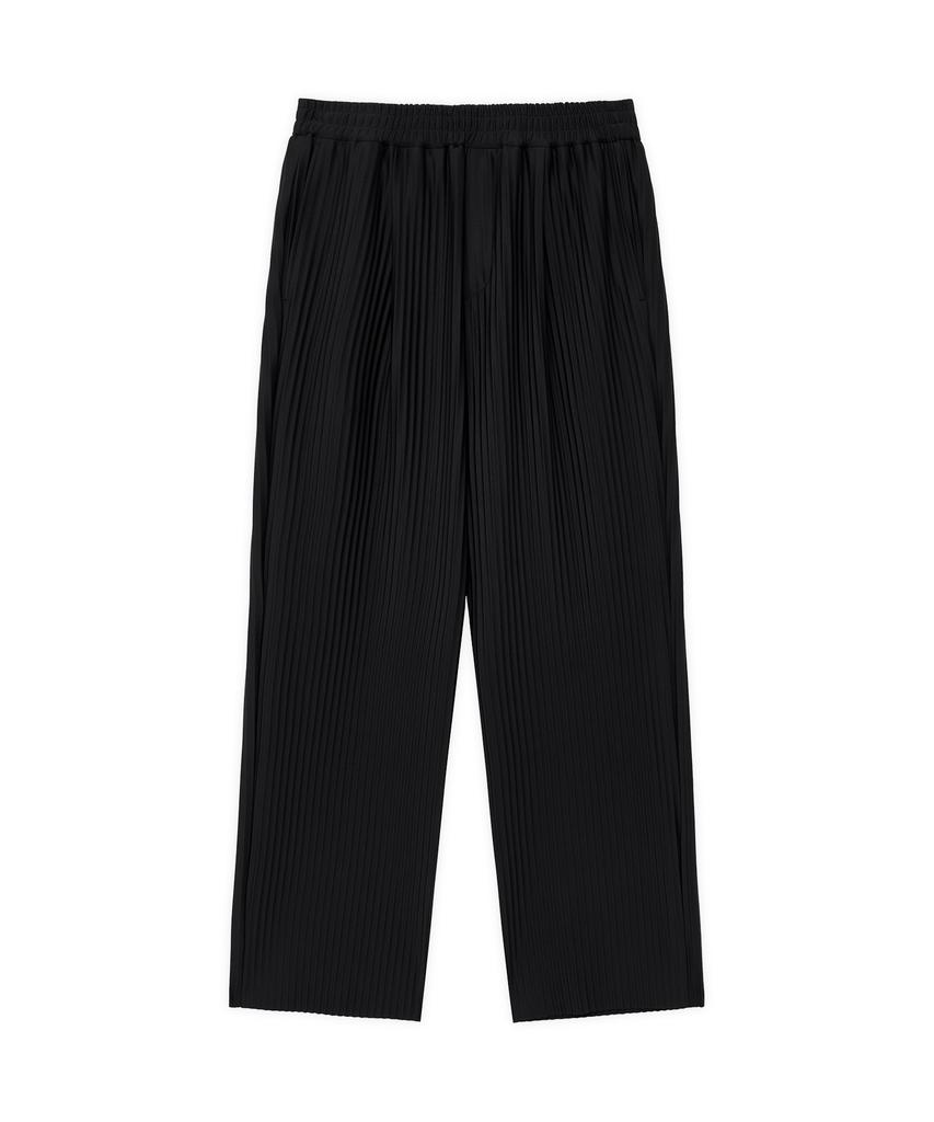 DRAW FIT Wide Elastic Waist Sleek Pleated Pants [Black]