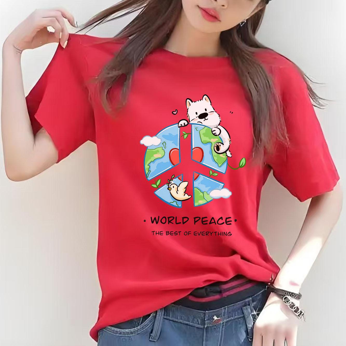 

Cute Earth Dog Printed Pattern Fashion Short Sleeve Round Neck Versatile Womens Tshirt for Daily Use 4XL
