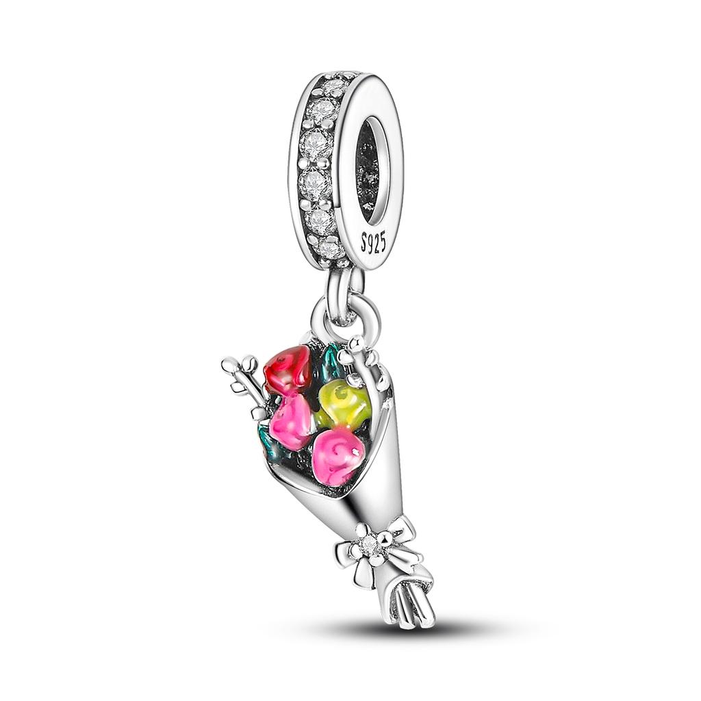 Orstarry 925 Silver Pink Orchid Wind Chime Pendant Beads Original Pendants Bracelet Charm Jewelry Party DIY Gifts