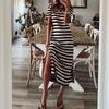 Women's Dress Short-sleeved V-neck Loose Striped Print Slit Long Dress