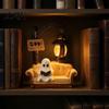 Figura Navideña Linda No de Terror Fantasma de Halloween Leyendo Libro Lámpara, Luz de Noche con Libro, Decoración de Fiesta Temática Whimsical Boo Resina 3D de Mesa