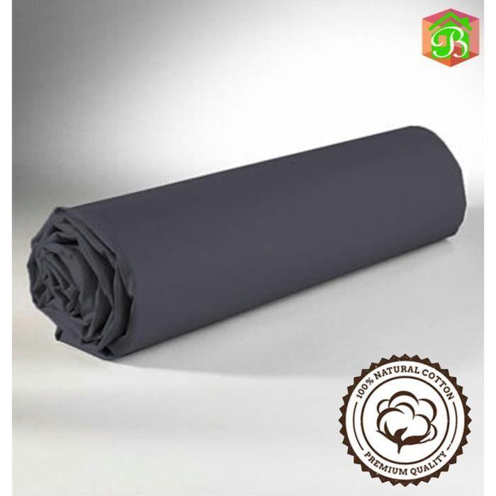 Drap Housse - BOBLANC - 140x190 cm - 100% Coton - Bonnet 25 cm - Gris