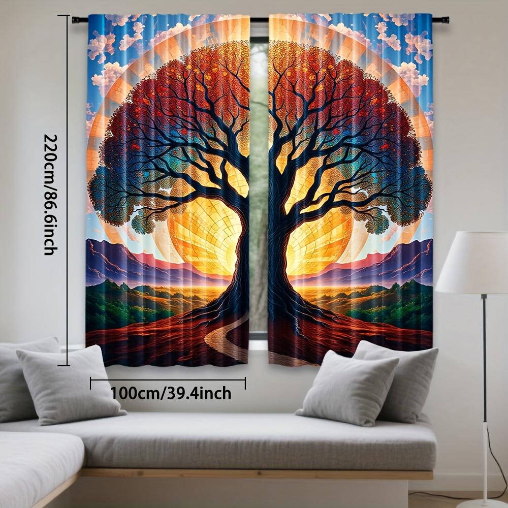 2pcs   Colorful Tree Print Curtains Polyester Rod Pocket Design Light Filtering for Bedroom Living Room Office   Machine Washable