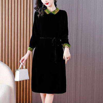 Elegant Mulberry Silk Velvet Dress: Plus Size, Flaw-Concealing, Anti-Aging, for Middle-Aged Mothers – Autumn/Winter