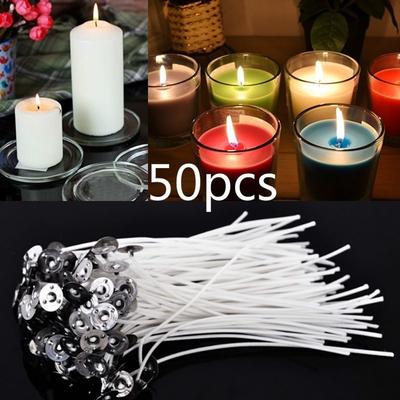 50Pcs Candle Wicks Cotton Core Pre Waxed With Sustainers For Candle Making