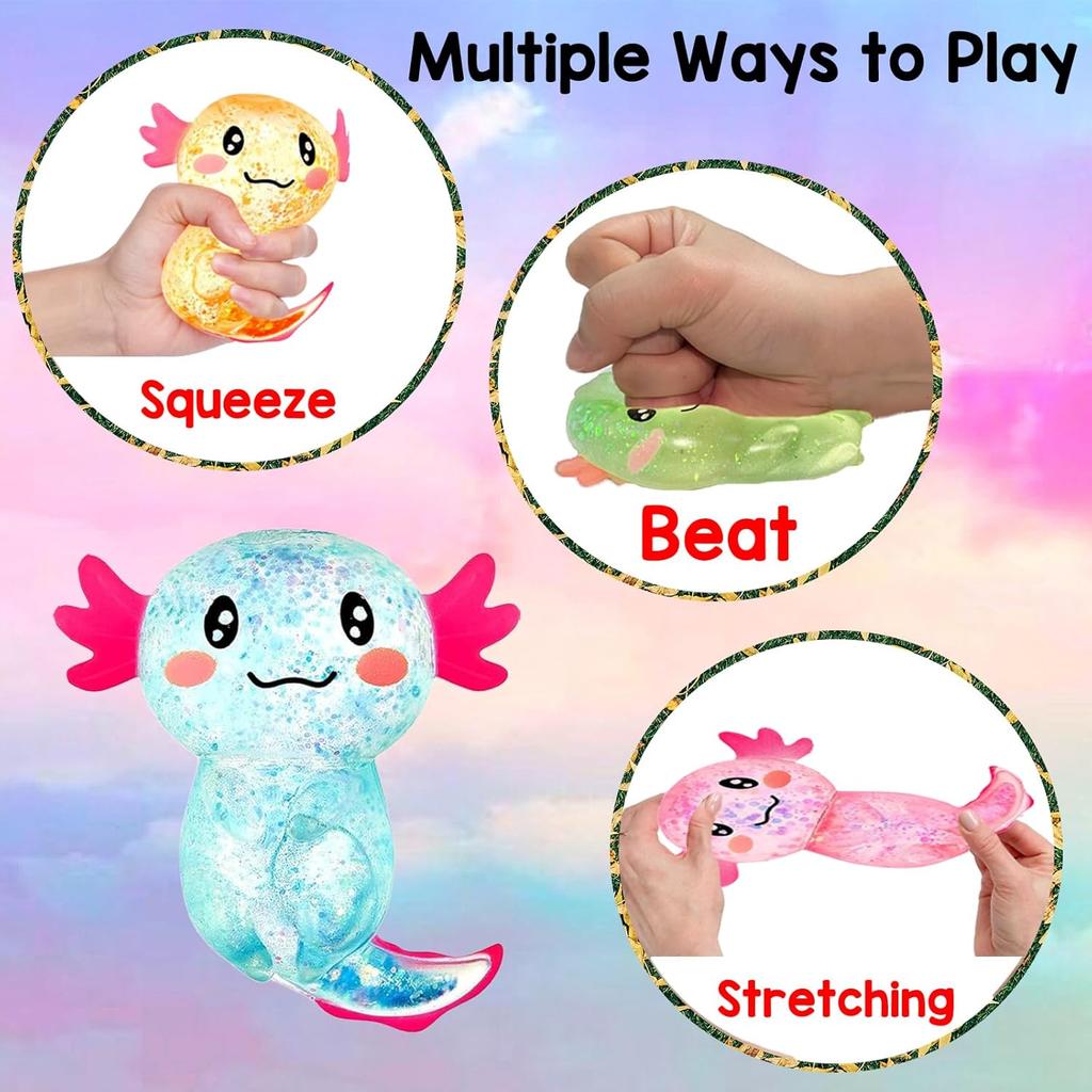 Random 4Pcs Color Squishy Stress Easing Toy Glitter Malt Sugar Amphibian Toy For Kids Soothing Birthday Party Favors Gifts