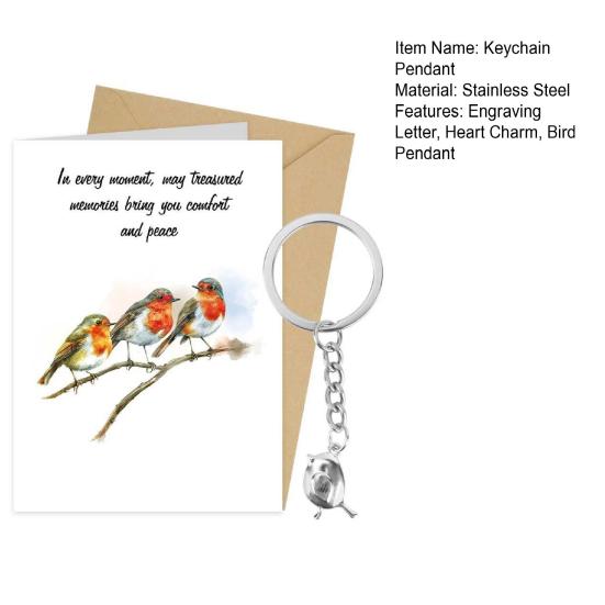 Keychain Pendant Heart Bird Charm Stainless Steel Key Chain with Heartwarming Engraving Comfort Token Keyring Backpacks Wallets
