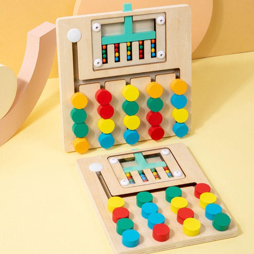 Wooden Montessori Sliding Puzzle Board Color Sorting Wooden Rolling Toy  Children Kids