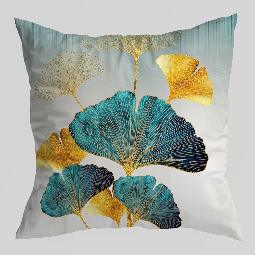 A New Type of Home Fabric Pillow and Cushion Cover with Green and Gold Ginkgo Leaf Print