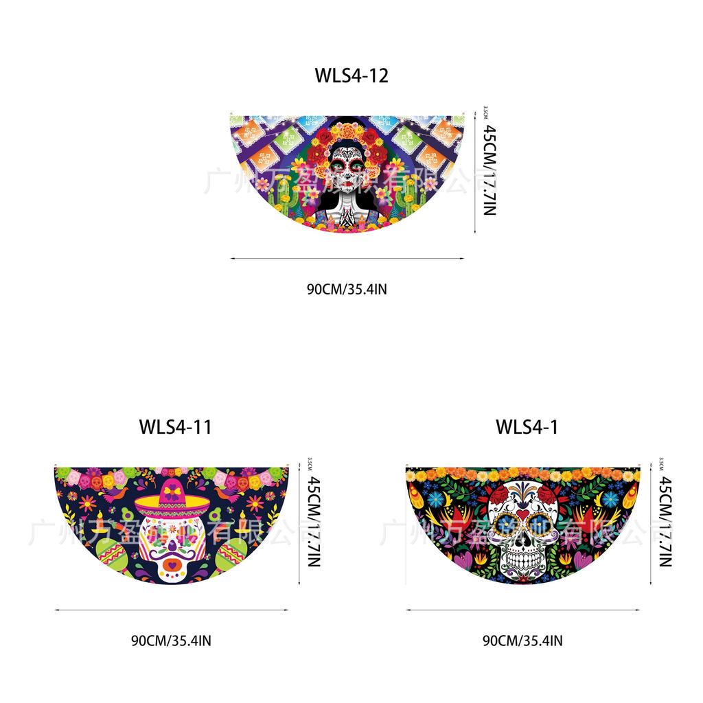 Watercolor Marigold Skeleton Day Of The Dead Fan Flag For Mexican Festival Party Decor