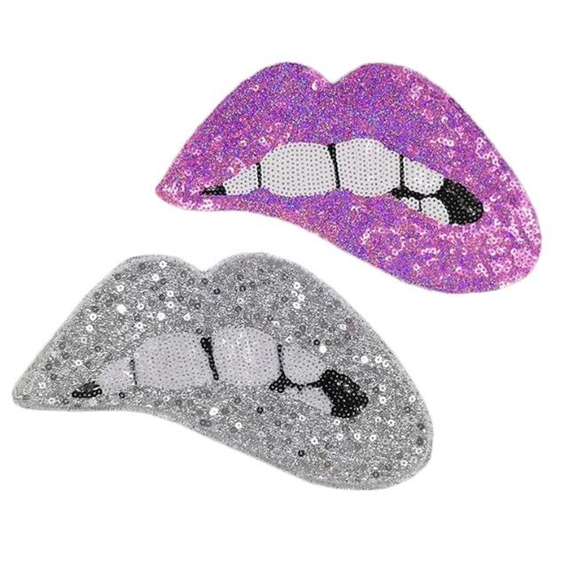 Patch DIY Clothes Purple / Silver Sexy Lips Iron On Patches for Clothing Sequins Halloween Christmas