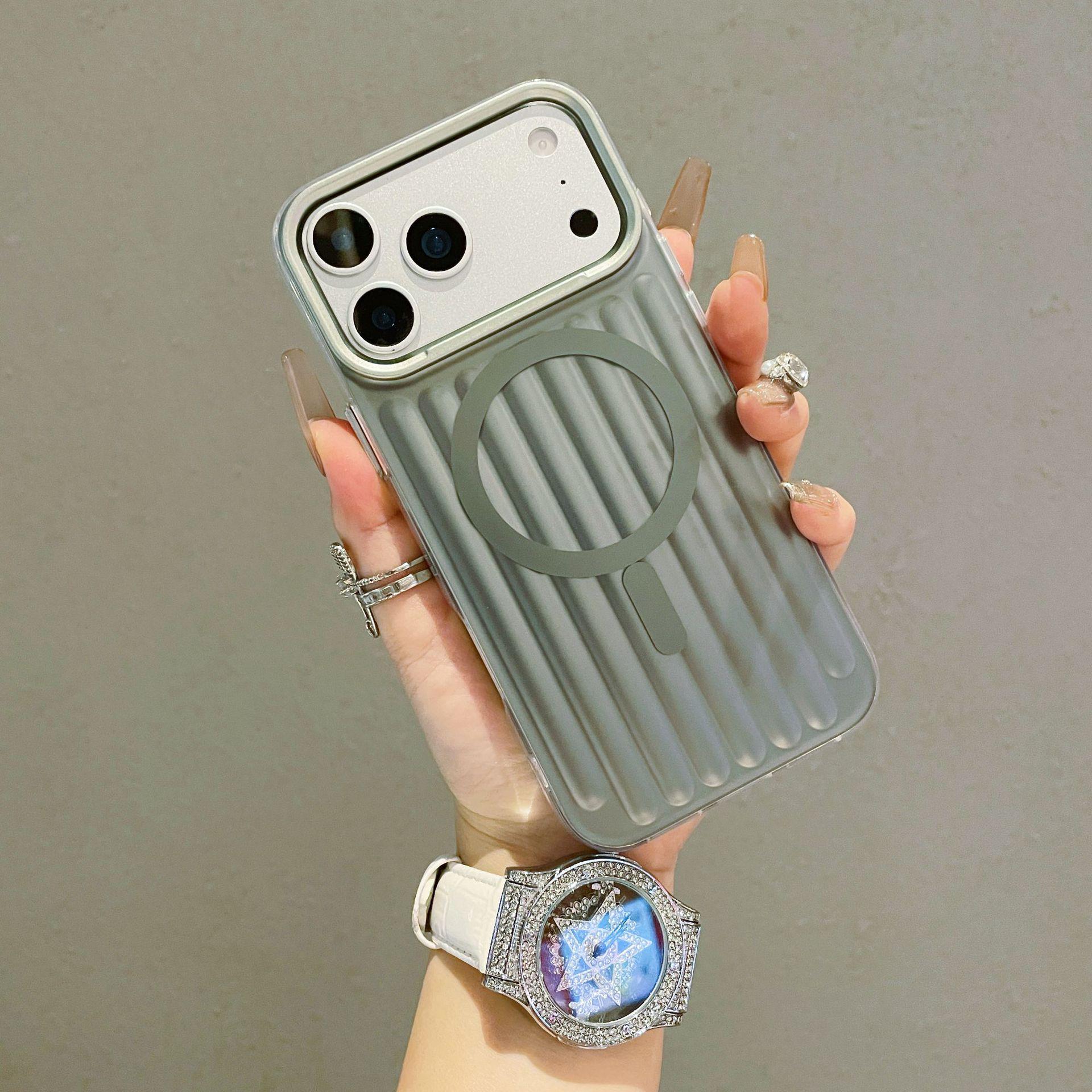 

Corrugated Color Striped Magnetic Case for iPhone 17 Pro Max & Apple 16 Charging; Protective Case for iPhone 13. iPhone 16 серый