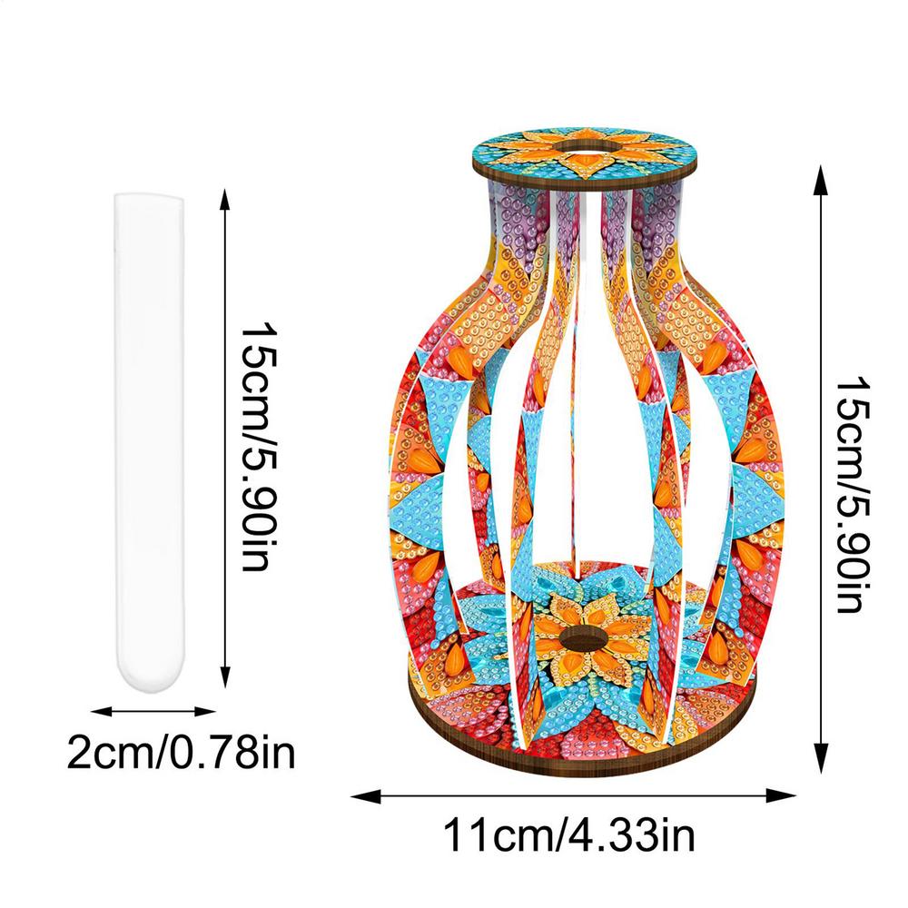 Single Flower Vase Gem Paintings Set Handmade Wooden Colorful Desktop Ornaments for Adults Holiday Art Crafts Home