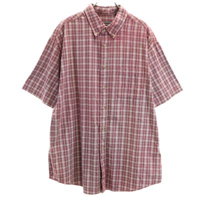 DAVID TAYLOR Check Pattern Short Sleeve Button Down Shirt XL Red Series Men's Used