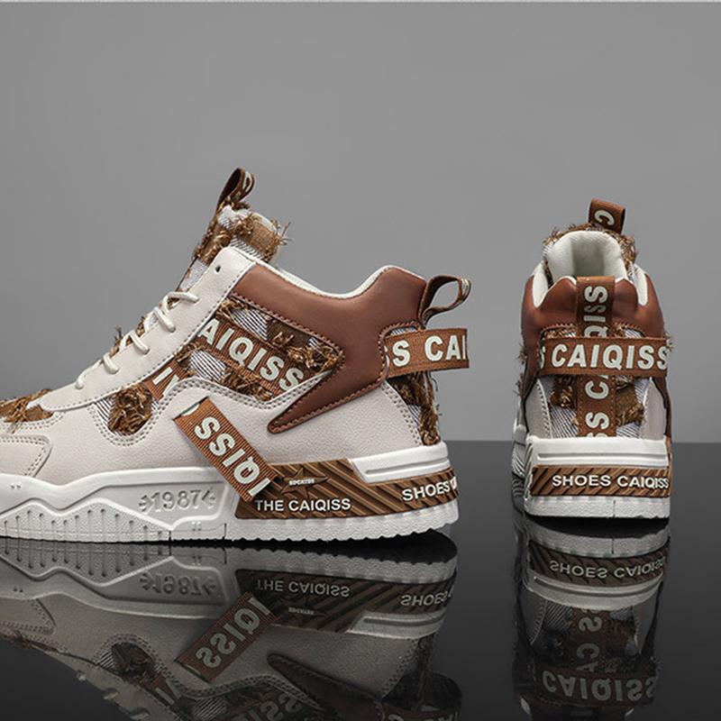 

2025 High Top Mens Sports Sneakers Fashion Checkered Tassels Lace up Cowboy shoes Couple style plus size 36-45 45 коричневий