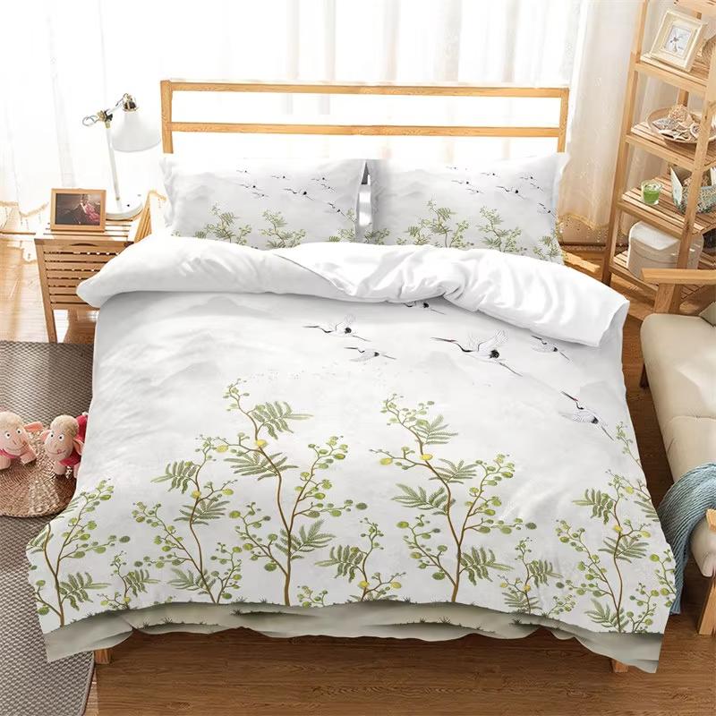 Comforter Floral Classic Chinese Style Farmhouse Garden Botanical Flower Bedding Set Polyester Flowers Leaves Comforter