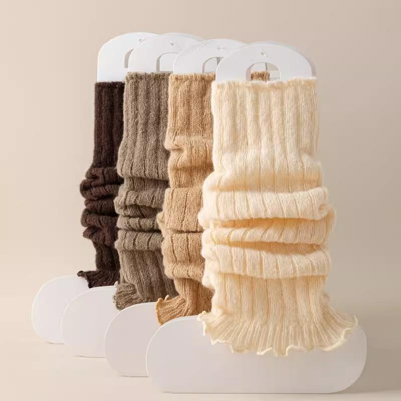 Women's White Knitted Slouch Socks for Spring/Autumn, Mid-High Calf, JK School Style, Perfect with Leather Shoes