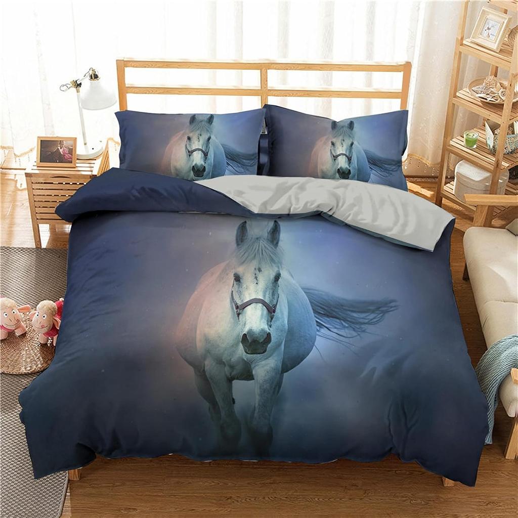 Animal Horse Bedding Set Single Double King Size 2/3 Pieces Lightweight All Year Multicoloured Duvet Cover Set Teenager Boy Girl