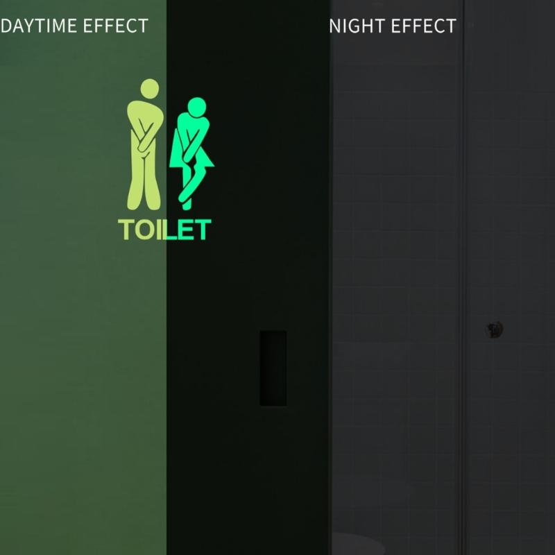 Luminously PVC Sticker For Washroom Guidance And Decorative Night Glowing Bathroom Signs Adhesive Toilet Decal Set