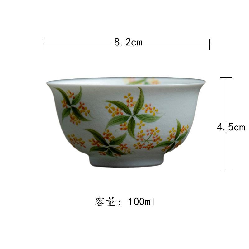 

100ml Hand-painted Osmanthus Teacup Ancient Tea Bowl Beautiful Tea Cup Tea-tasting Meditation Cup Chazhan Master Cups Tea Items As Your Choose