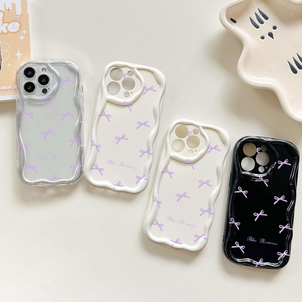 For iPhone 16 15 14 Samsung S25 S24 S23 A06 A13 A14 A15 A16 A55 Redmi 14C 13C Note 14 13 12 Purple Bowknot Design Full Lens Protect Phone Case