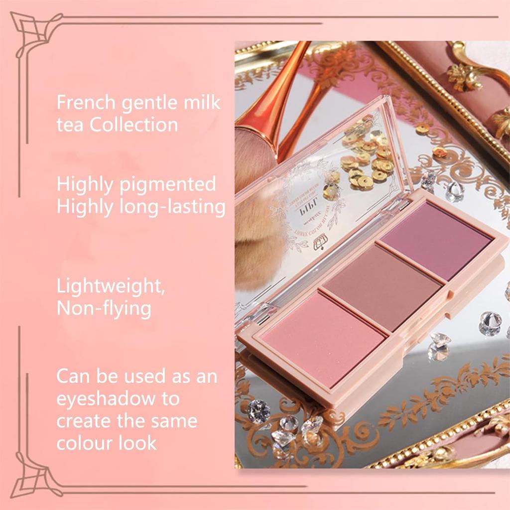 3-in-1-Farbmatt-Gesichtsrouge-Make-up-Puder, Make-up-Rouge für langanhaltendes, schweißresistentes, nicht fettendes Rouge, mattes, leuchtendes, natürliches Aussehen der Haut