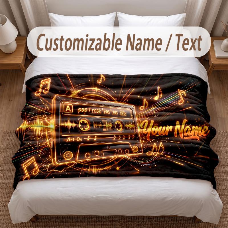 Music General Theme Soft Blanket Personalized Custom Name Text Print Warm Blanket Home Sofa Bedroom Decor
