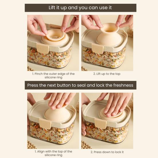 Airtight Food Container Clear Sealed Storage Box with Lid Stackable Grain Canister for Nuts Beans Spices Kitchen Cabinet Pantry Organization