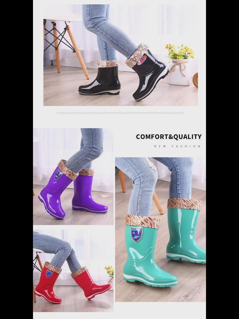 Women's Non-Slip Mid-Tube Rain Boots - Fashionable, Wear-Resistant, Waterproof Footwear for Kitchen and Outdoor Use
