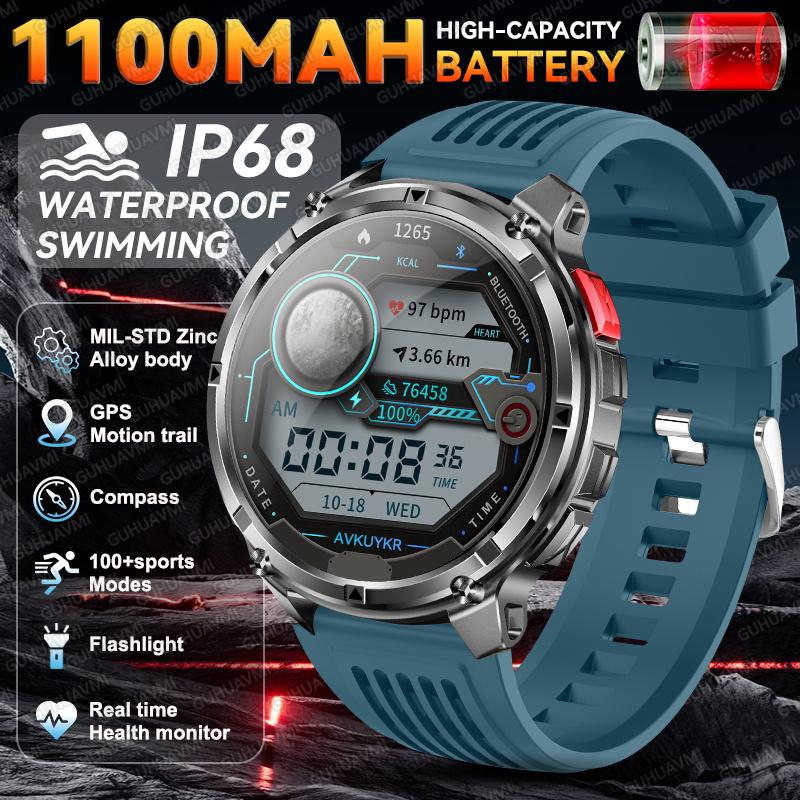

Outdoor Men Smartwatch Ultra Durable 1100mAh Battery Health Watch Compass Voice assistant Call Waterproof Sport Smart Watch Men 1100mAh battery синий