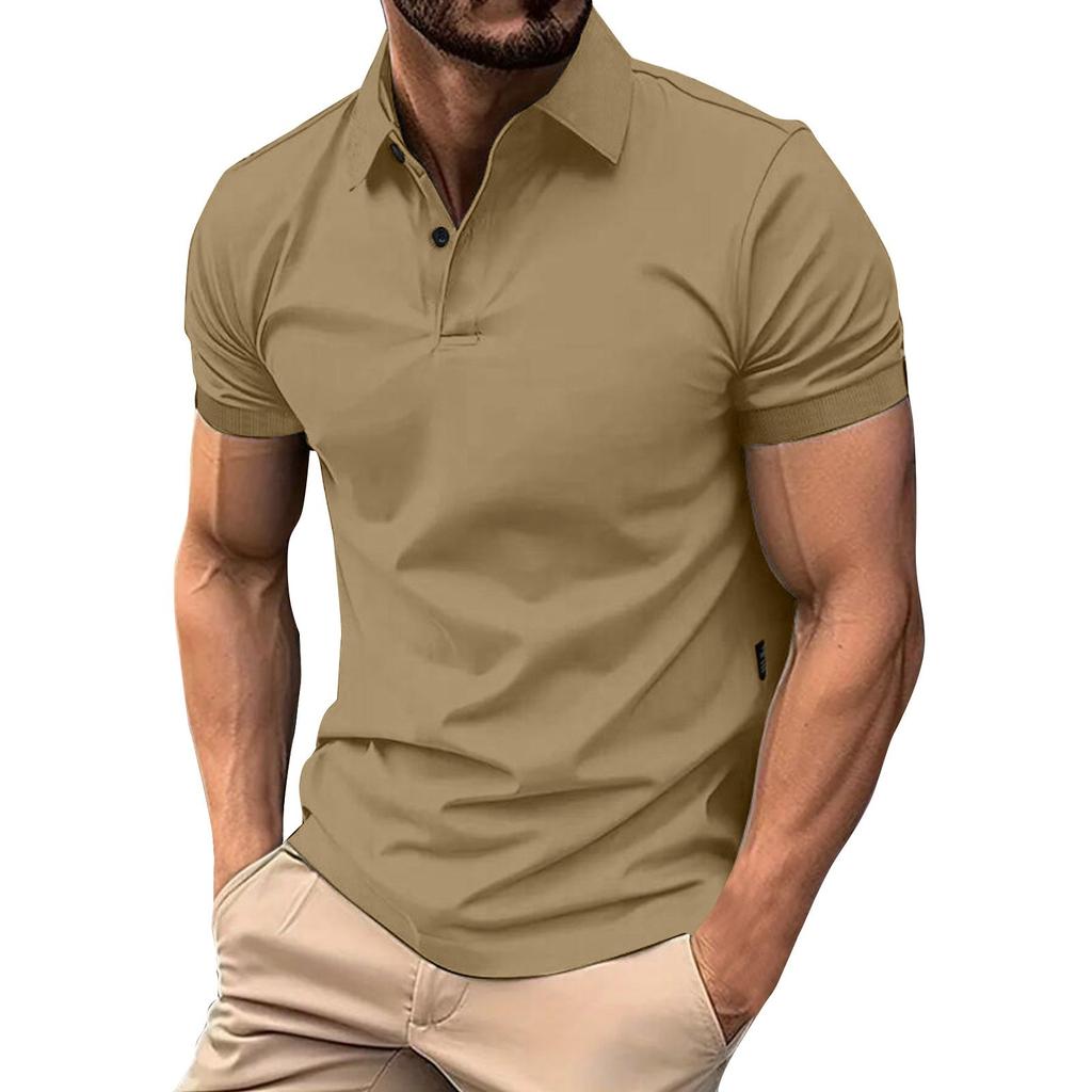 Men's Slim Fit Short Sleeve Polo Shirt, Casual Solid Color Collared T-Shirt for Daily Wear