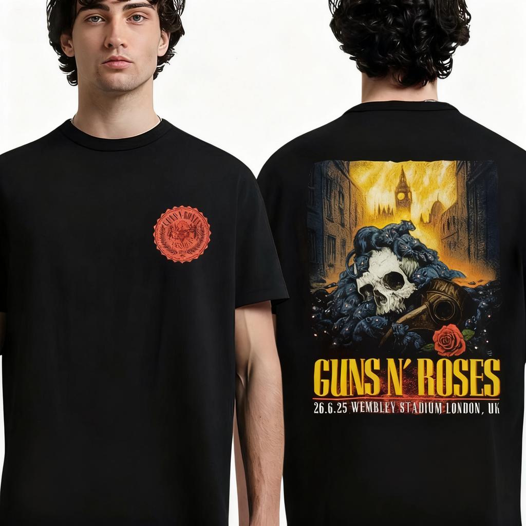 Guns N Roses World Tour 2026 graphics 100Cotton shirt Men Retro Fashion New Summer Hip hop unisex Short sleeve Tshirt fan gift
