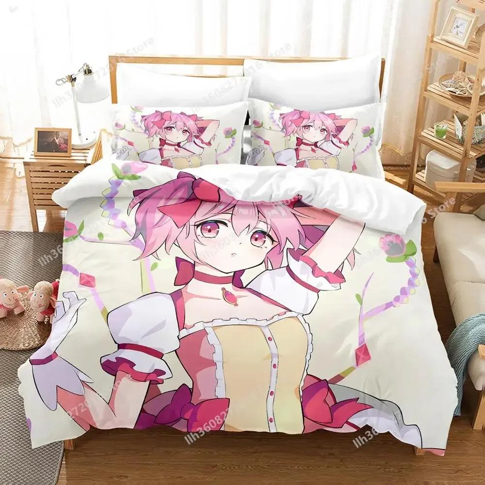 Kawaii Anime Puella Magi Madoka Magica Комплект постельного белья Single Twin Full Queen King Size Комплект постельного белья Adult Kid Bedroom Пододеяльники