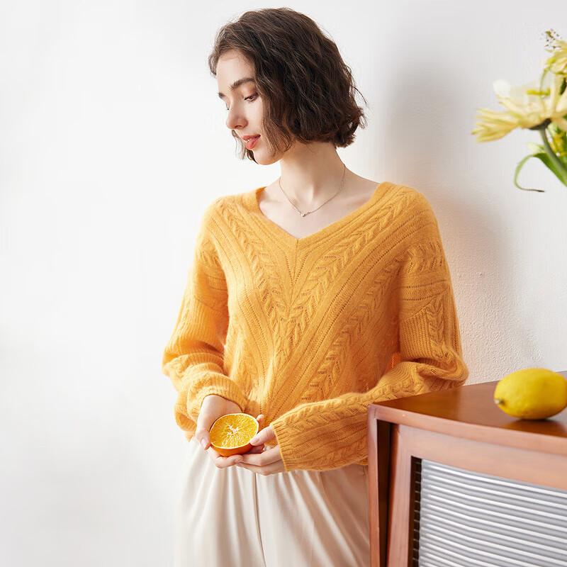 Komomboka Women's Loose-Fit V-Neck Cashmere Knit Sweater