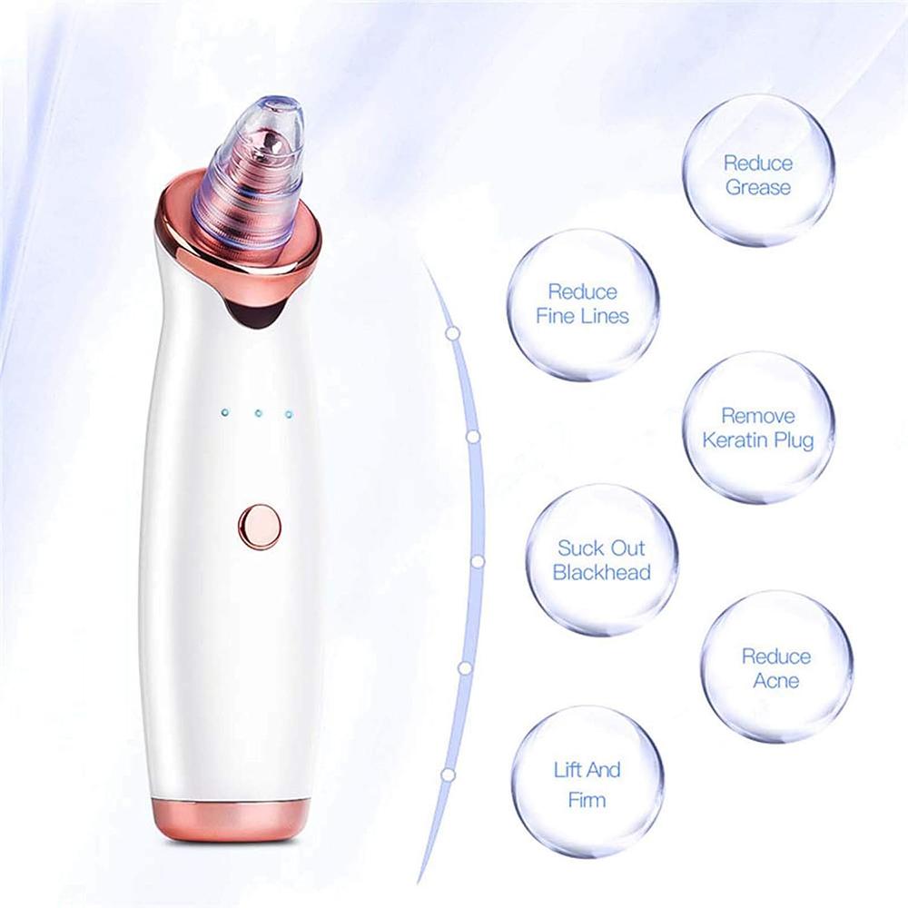 USB Rechargeable Pore Cleanser 3 Suction Levels Blackhead Extractor with 5 Heads Skin Care Tool