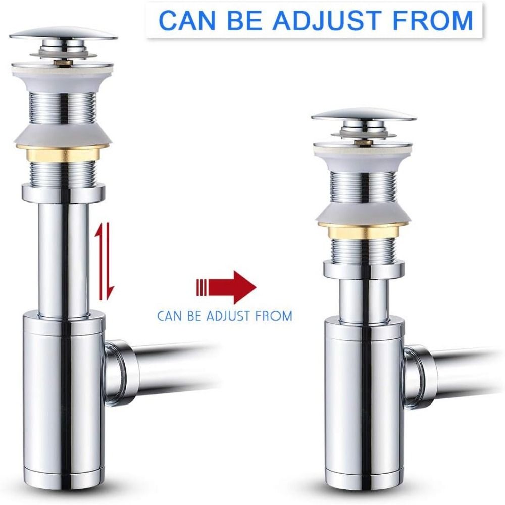 Pop-up Drain Stopper Round P-Trap Waste Pipe Kit Siphon Drainer Plumbing Tube Bathroom
